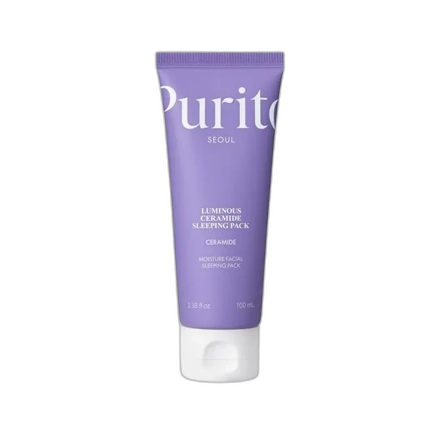 Purito Dermide Cica Barrier Sleeping Pack in a frosted glass jar with minimalist Purito Seoul