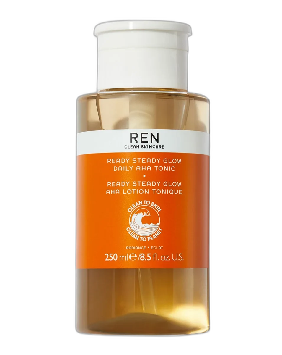 REN Clean Skincare Ready Steady Glow Daily AHA Tonic 250ml frosted bottle