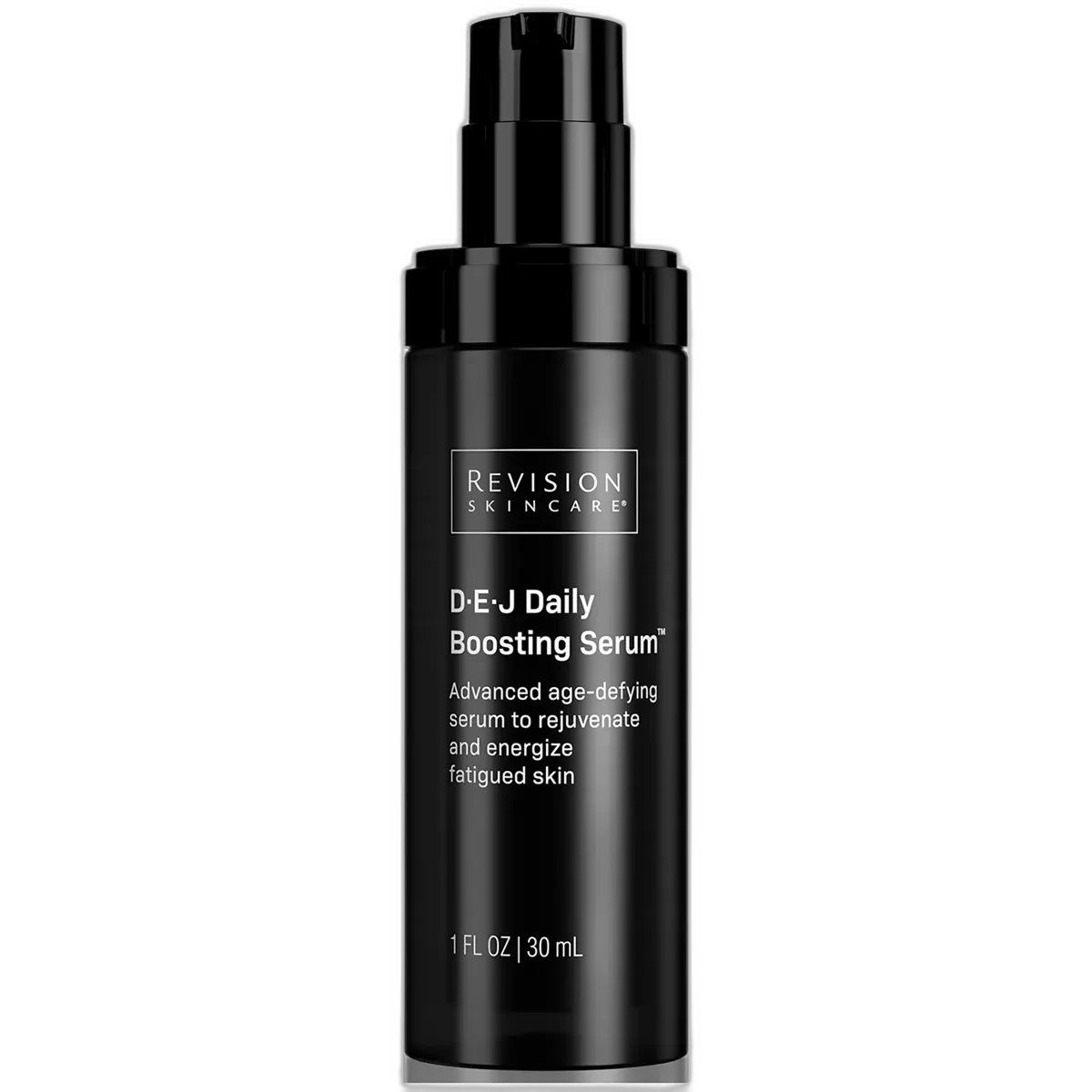 Revision Skincare DEJ Daily Boosting Serum in a white airless pump bottle with clinical branding