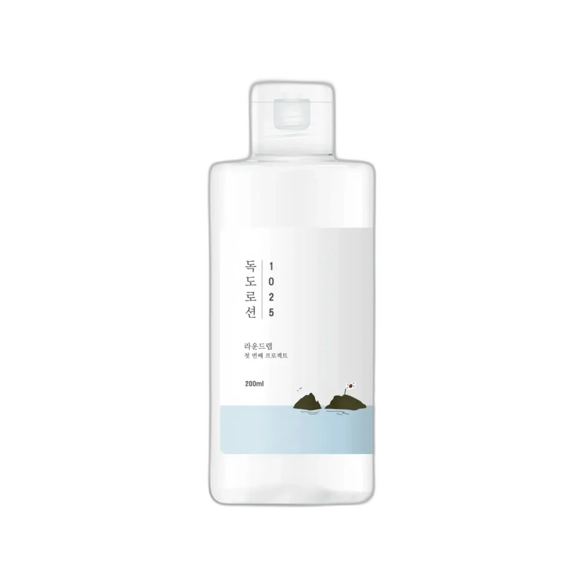 Round Lab Dokdo Lotion in a tall white plastic pump bottle