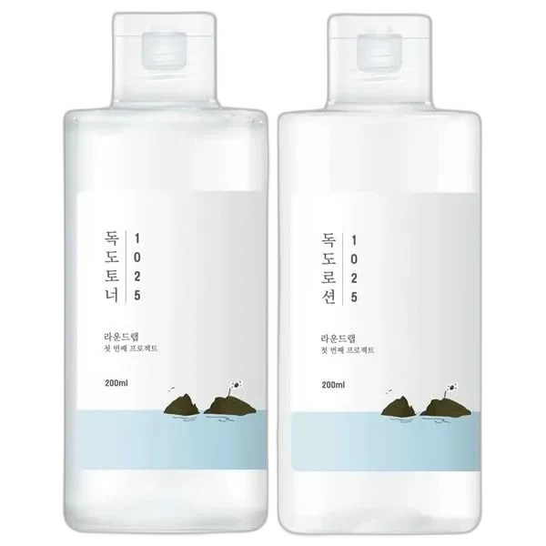 Round Lab Dokdo Toner in a tall white plastic bottle