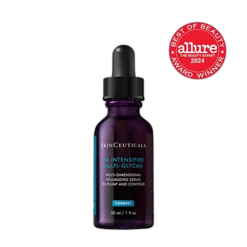 SkinCeuticals Hyaluronic Acid Intensifier Multi-Glycan serum in frosted glass bottle with dropper