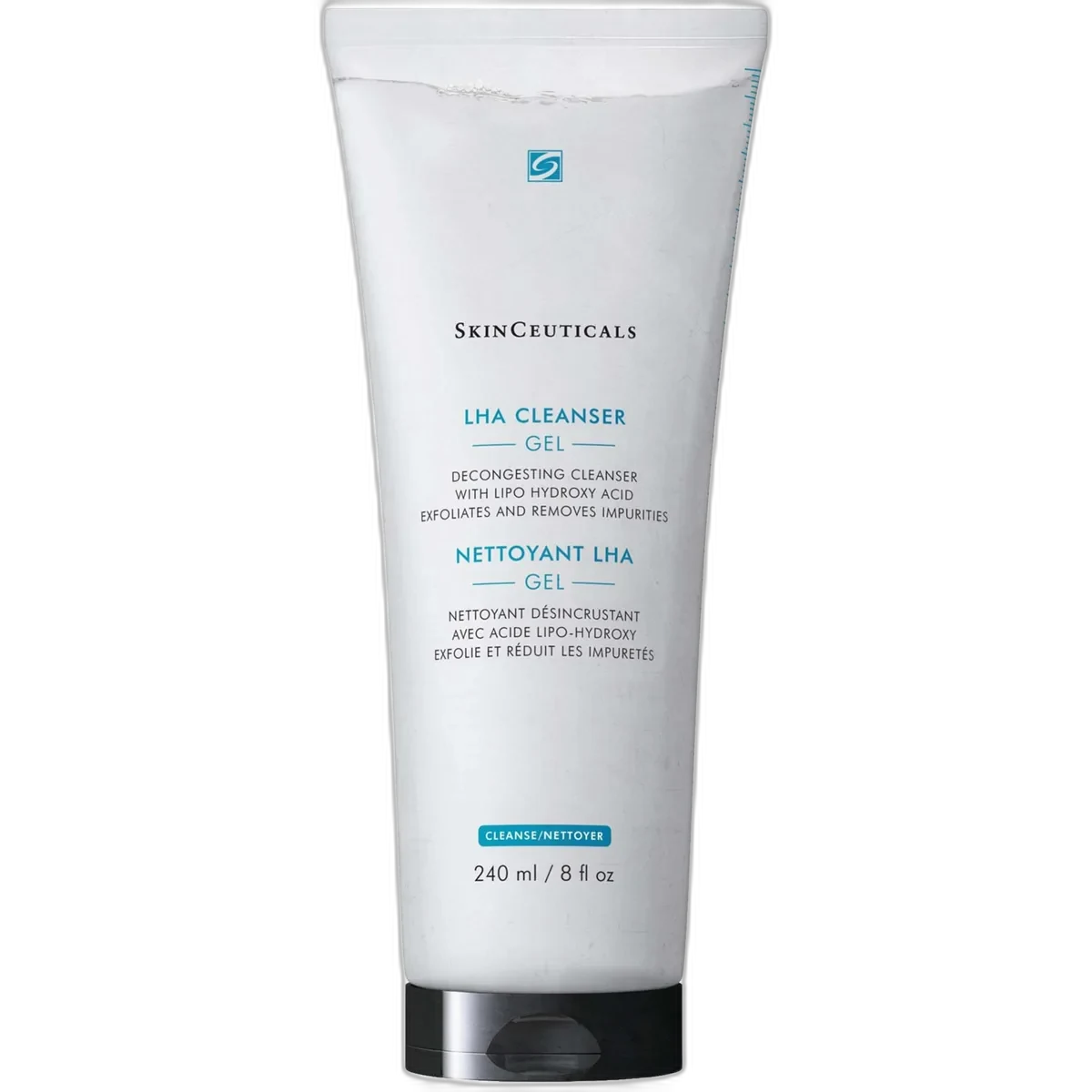 SkinCeuticals LHA Cleansing Gel bottle on neutral background