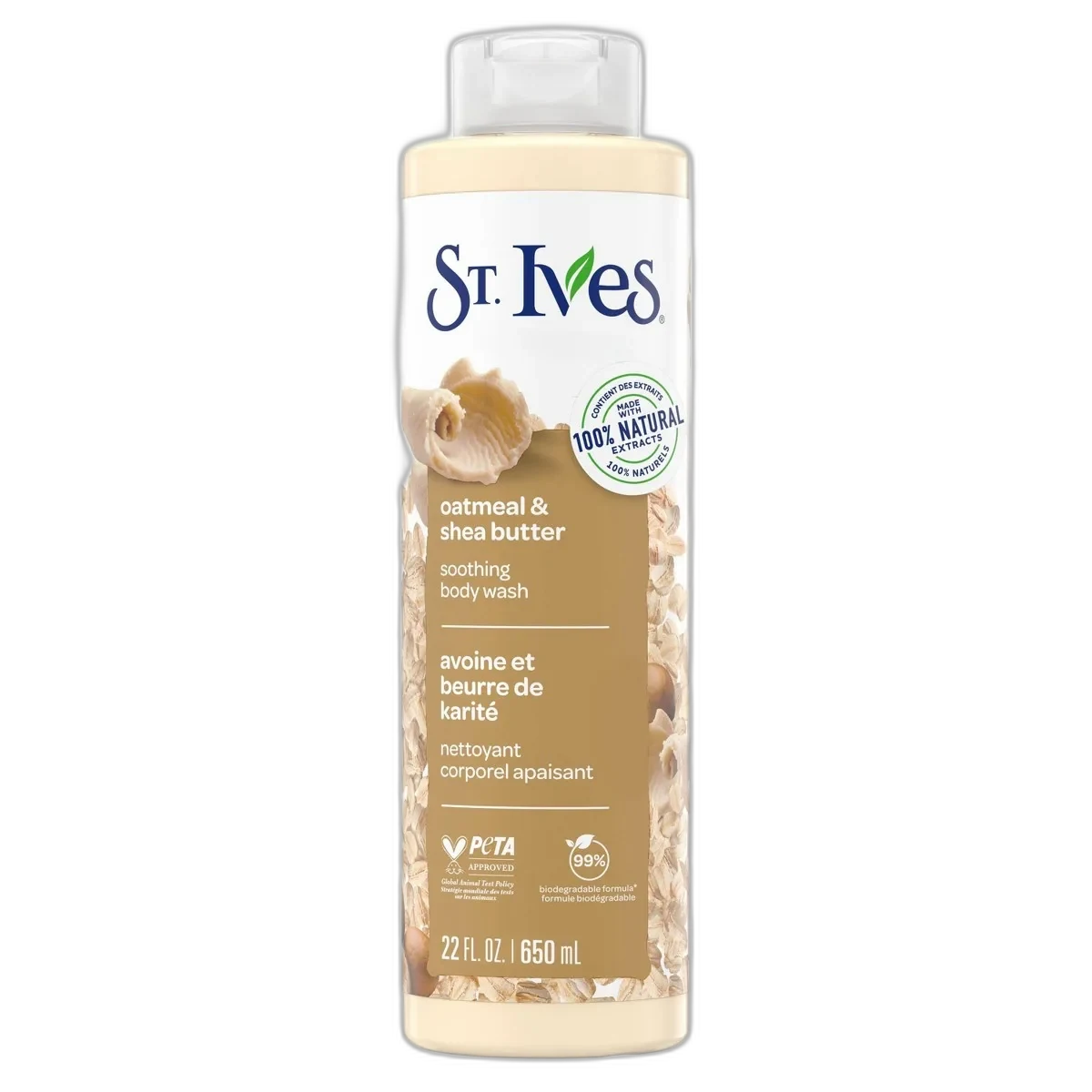 St. Ives Oat & Shea Butter Moisturizing Body Wash bottle, 22 fl oz