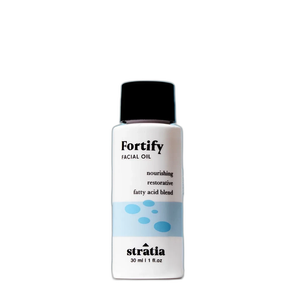 Stratia Fortify facial oil amber glass dropper bottle