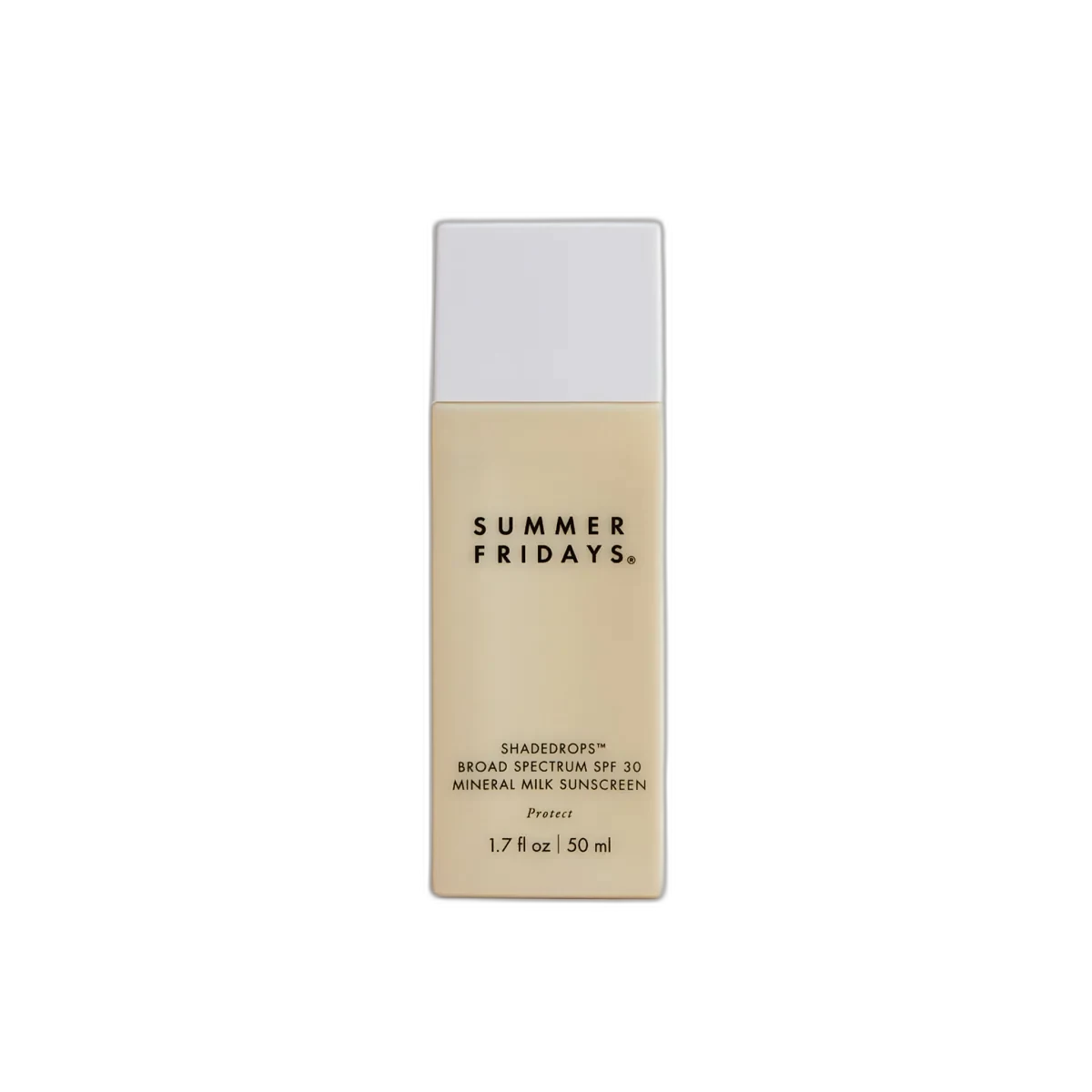 Summer Fridays ShadeDrops Mineral Milk Sunscreen SPF 30 squeeze tube with milky formula