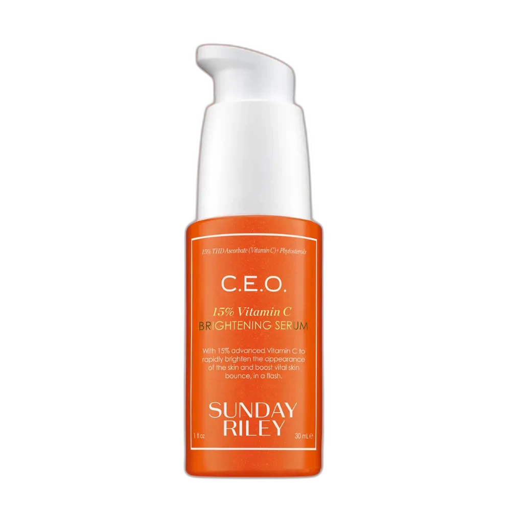 Sunday Riley C.E.O. 15% Vitamin C Brightening Serum in an opaque pump bottle
