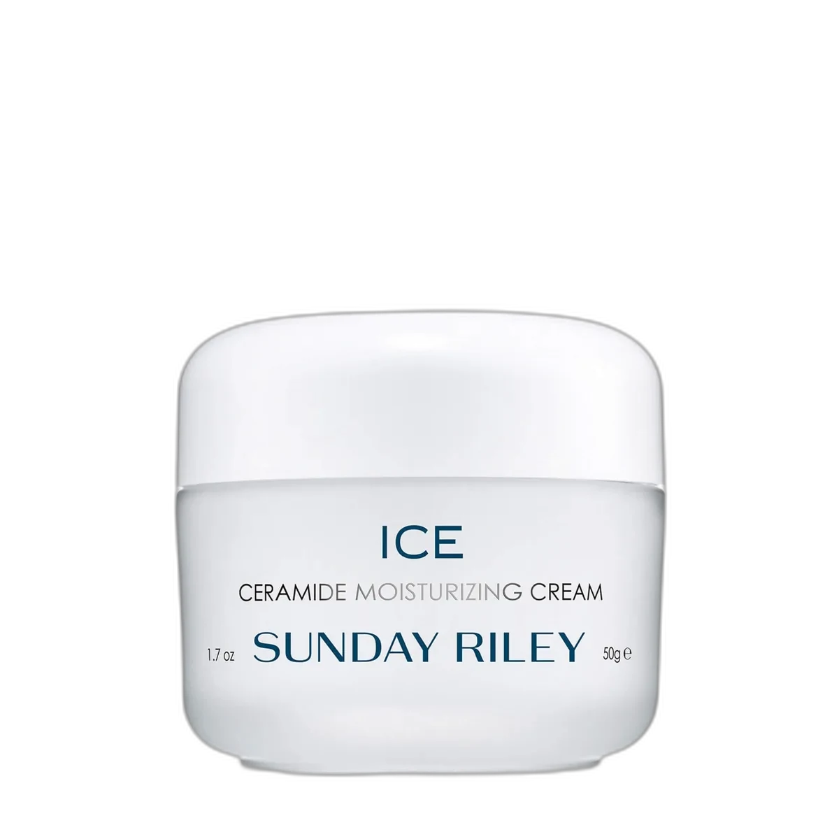 Sunday Riley Ice Ceramide Moisturizing Cream in signature ice-blue glass jar