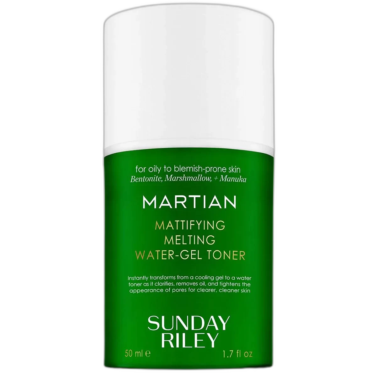 Sunday Riley Martian Mattifying Melting Water-Gel Toner green gel in glass jar