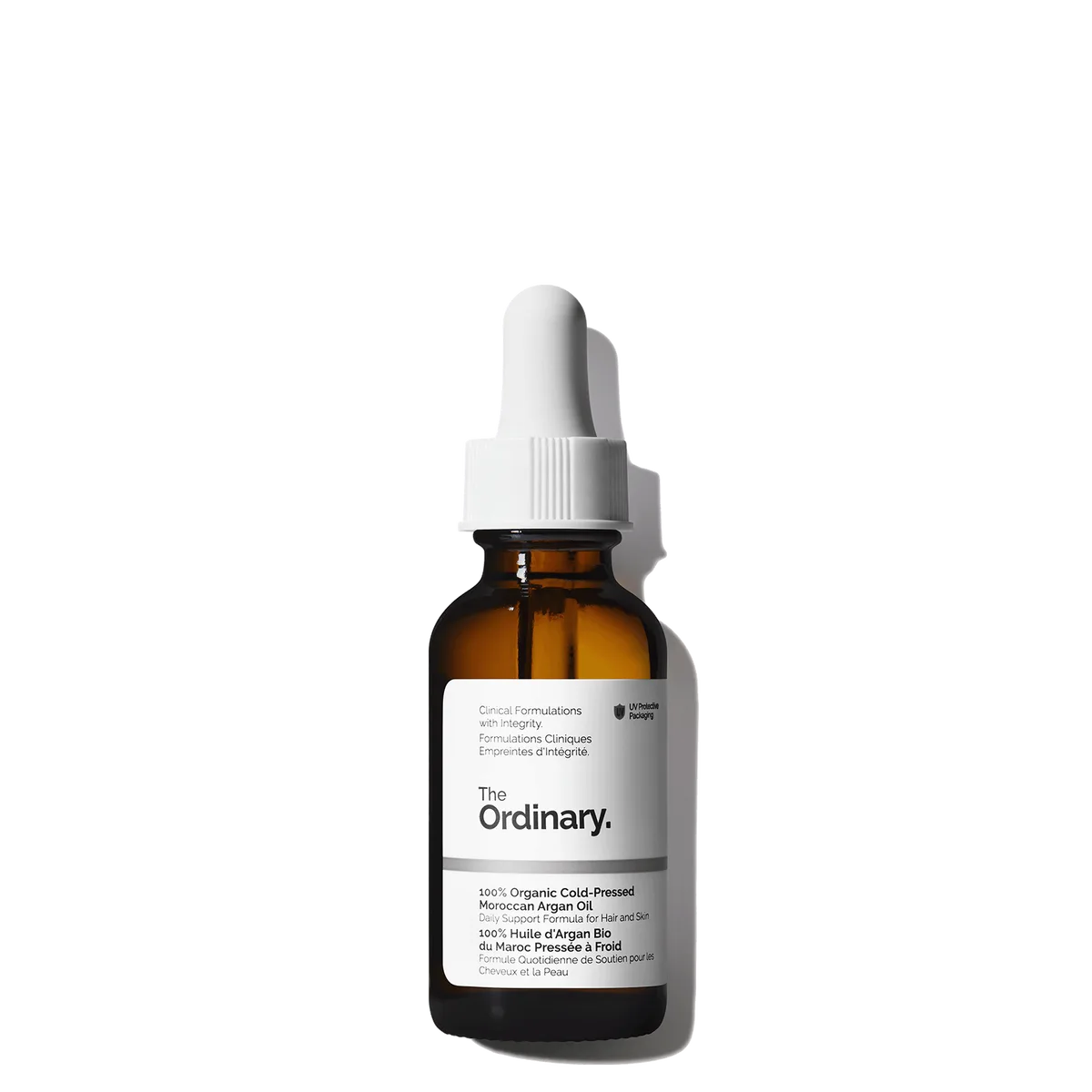 The Ordinary 100% Organic Cold-Pressed Moroccan Argan Oil in amber glass dropper bottle