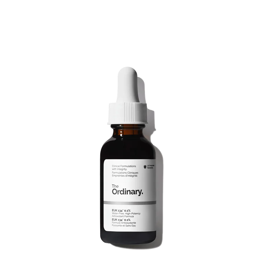 The Ordinary EUK 134 0.1% antioxidant serum in amber glass dropper bottle