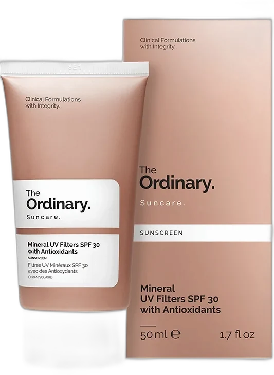 The Ordinary Mineral UV Filters SPF 30 with Antioxidants in white squeeze tube