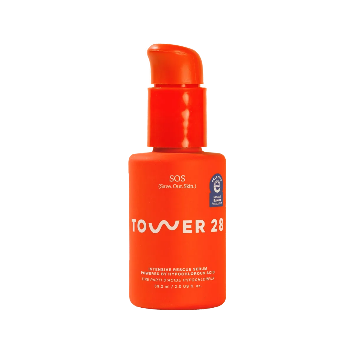 Tower 28 SOS Intensive Rescue Serum with Hypochlorous Acid in frosted glass pump bottle