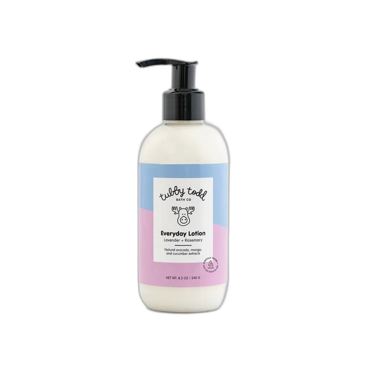 Tubby Todd Everyday Lotion 8 oz fragrance-free pump bottle on a plain background