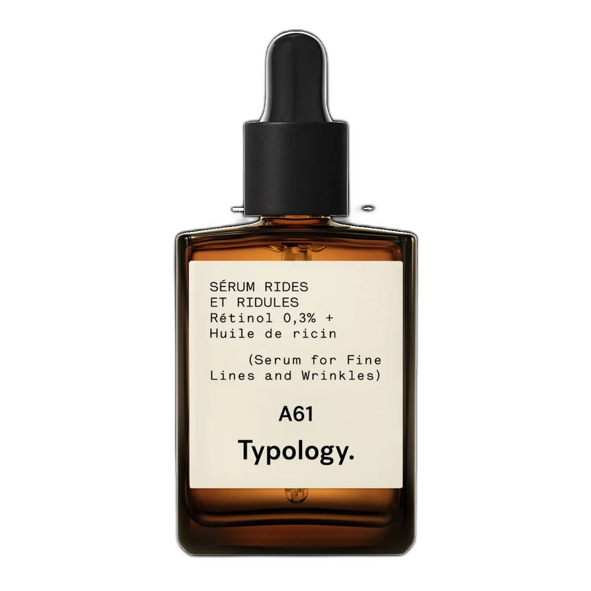 Typology 1% Retinol + Squalane Serum in a 15ml amber glass dropper bottle