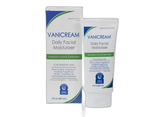 Vanicream Daily Facial Moisturizer white tube with blue and red branding