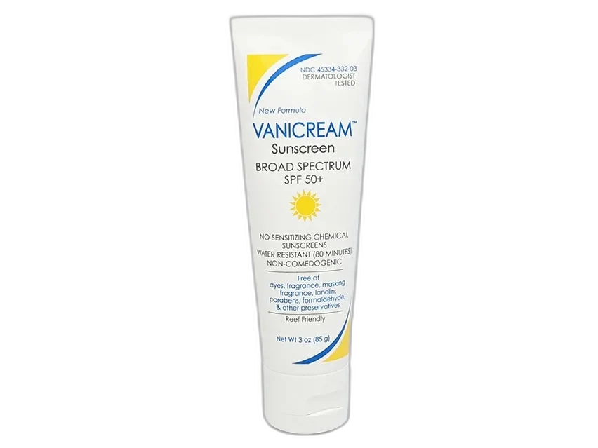 Vanicream Sunscreen Broad Spectrum SPF 50+ white tube with blue text