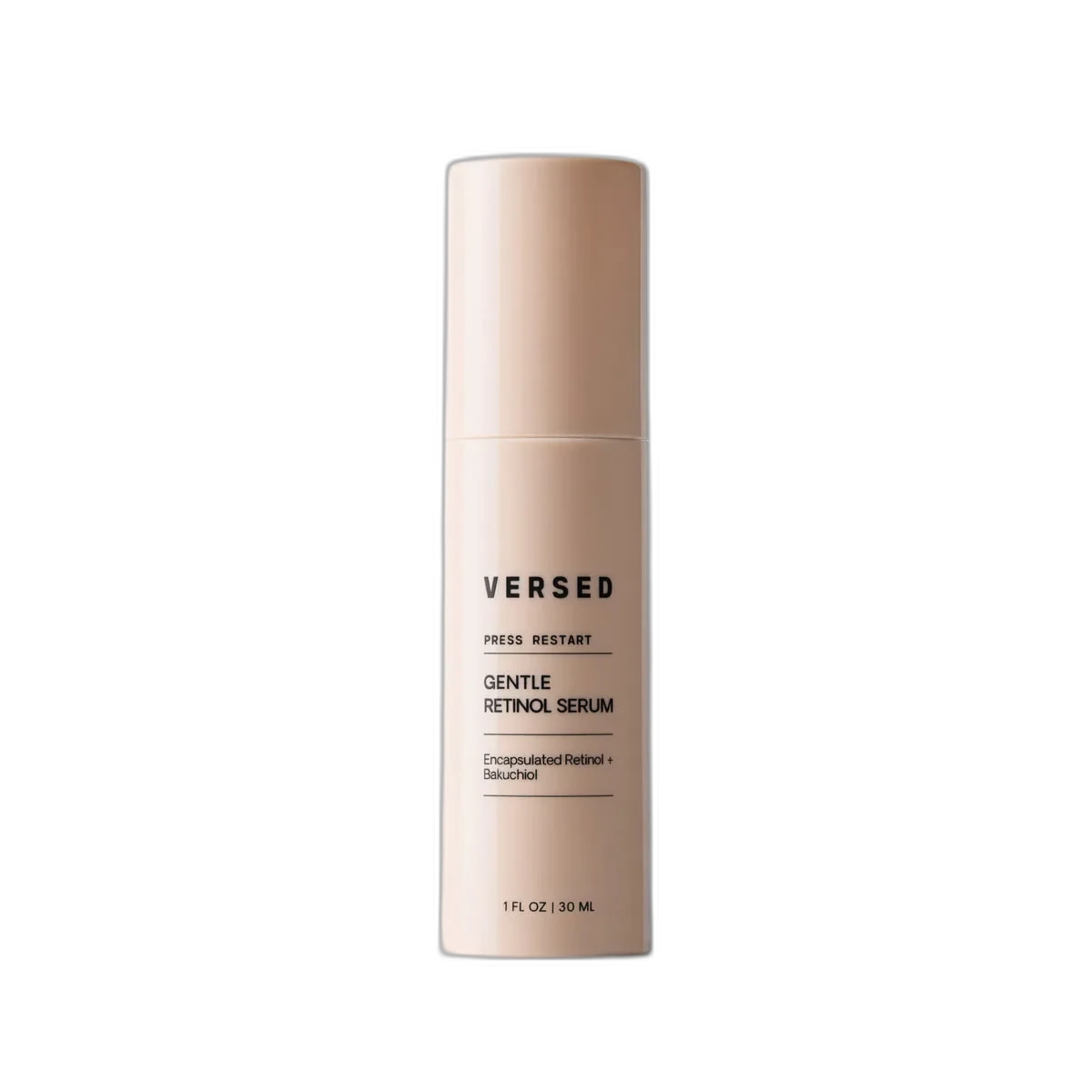 Versed Press Restart Gentle Retinol Serum pump bottle with green-tinted retinol and bakuchiol serum