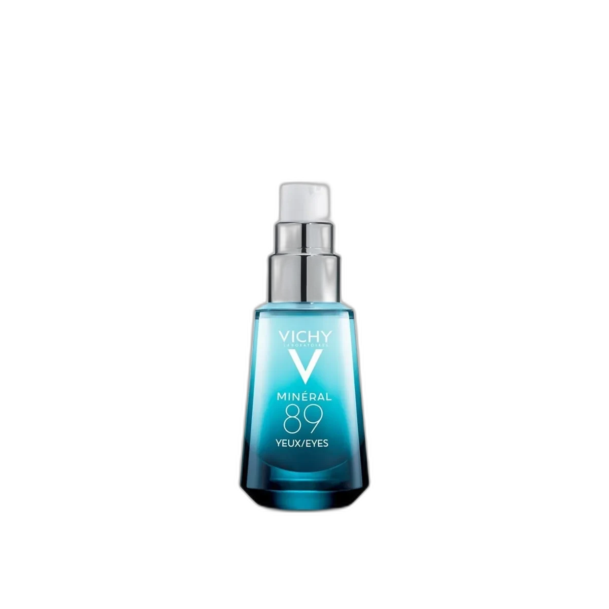 Vichy Minéral 89 Eyes hyaluronic acid eye gel-cream in glass bottle with pump dispenser, 15 mL
