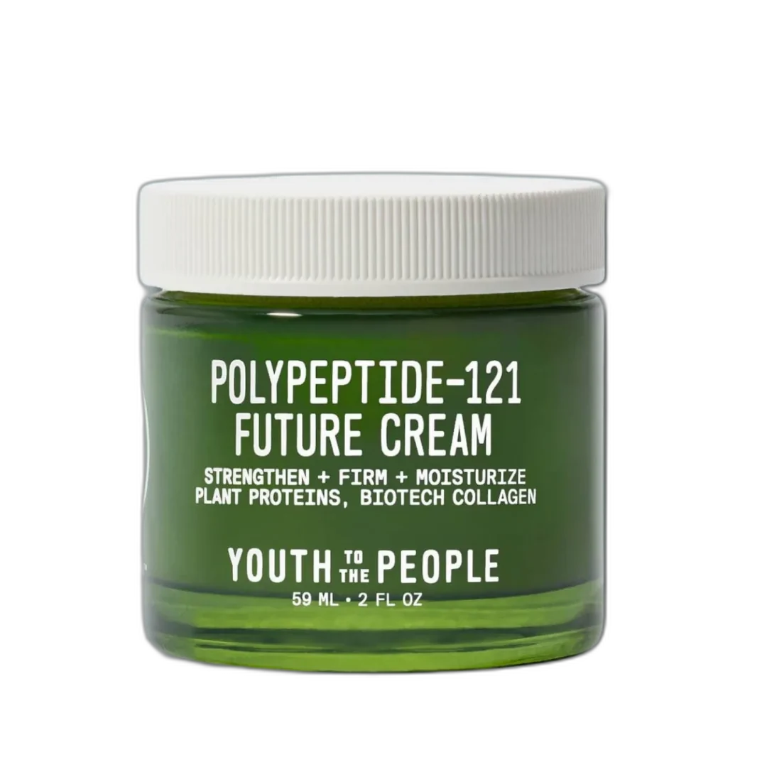 Youth to the People Polypeptide-121 Future Cream in a glass jar with green and white